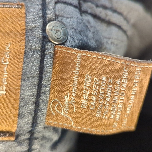 Paige navy blue corduroy cropped pants size 26" button hem stretch - Picture 4 of 5